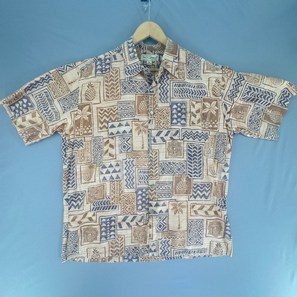 VTG Tori Richard Honolulu Mens Large Cotton Lawn Aloha Shirt Tribal Pineapple